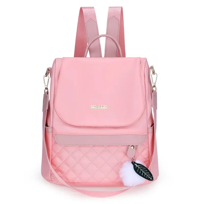 Women's Lightweight Quilted Anti-theft Casual Backpack - Embroidery Design, Multi-pockets, High-Quality Waterproof Bag with Pom Pom Pendant, Perfect Gift for College Freshmen Party