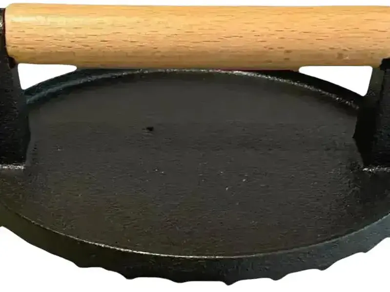 Bacon Press Cast Iron Grill Press for Griddle Heavy Duty Smash Burger Press for Perfectly Cooked Meat, Sandwich, Panini, Steak, BBQ -Food Grade- Round Wood Handle