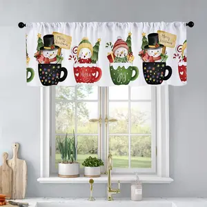 1pc Christmas and New Year printed kitchen curtains Set of watercolor snowman in Christmas c curtains valance window treatment living room bedroom home decor 54 x 18 inch