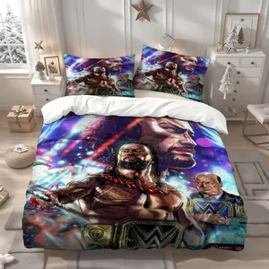 3pcs WWE Theme pattern printing, patterned three-piece bedding set, Bed sets supplies, quilt cover and pillowcase, soft and comfortable, perfect for home bedroom, suitable for all seasons, home party gift, 1 Duvet Cover + 2 Pillowcases (No Insert)