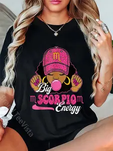 100% Cotton Big Scorpio Energy Black Girl with Pink Cap Zodiac Birthday T-Shirt