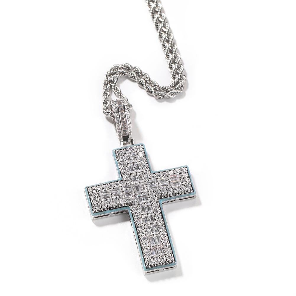 HIPHOP style, will glow-in-the-dark crown icing cross pendant, 2 pieces set, pendant + necklace, send boyfriend girlfriend gift