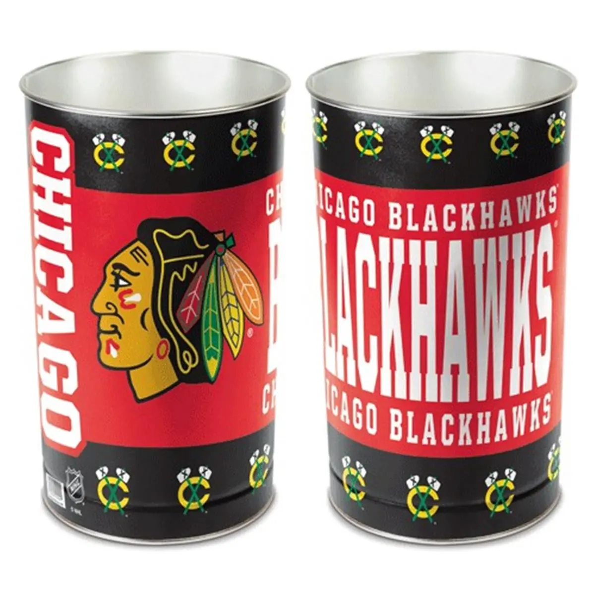 Chicago Blackhawks Wastebasket 15 Inch, Room, Metal, Metal Waste Baskets, Team Spirit