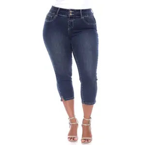 White Mark Women's Plus Size Denim Capri Jeans Blue White Pink Yellow Blue Colors