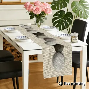 Natural Stone Texture Table Runner, Earthy Pebble Pattern, Linen-Style Fabric, Flat Printing, Modern Minimalist Home Decor, Suitable for Dining Tables