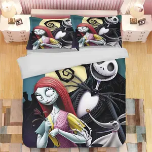 Jack Skellington & Sally Newton Bedding Set, Halloween Christmas Theme, Digital Print Duvet Cover, Gift Set