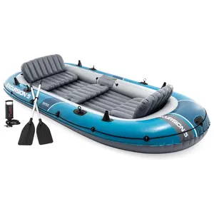 INTEX 66325EP Excursion 5 Inflatable Boat Set with 54" Oars, Pump, & Rod Holders