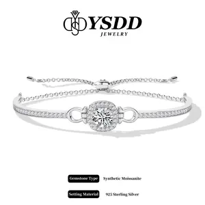 【#415 Slider Bracelet】For wrist size 7-9 inches 1CT Square Halo Slider Bracele vvs Synthetic Moissanite Bracelet in 925 Sterling Silver