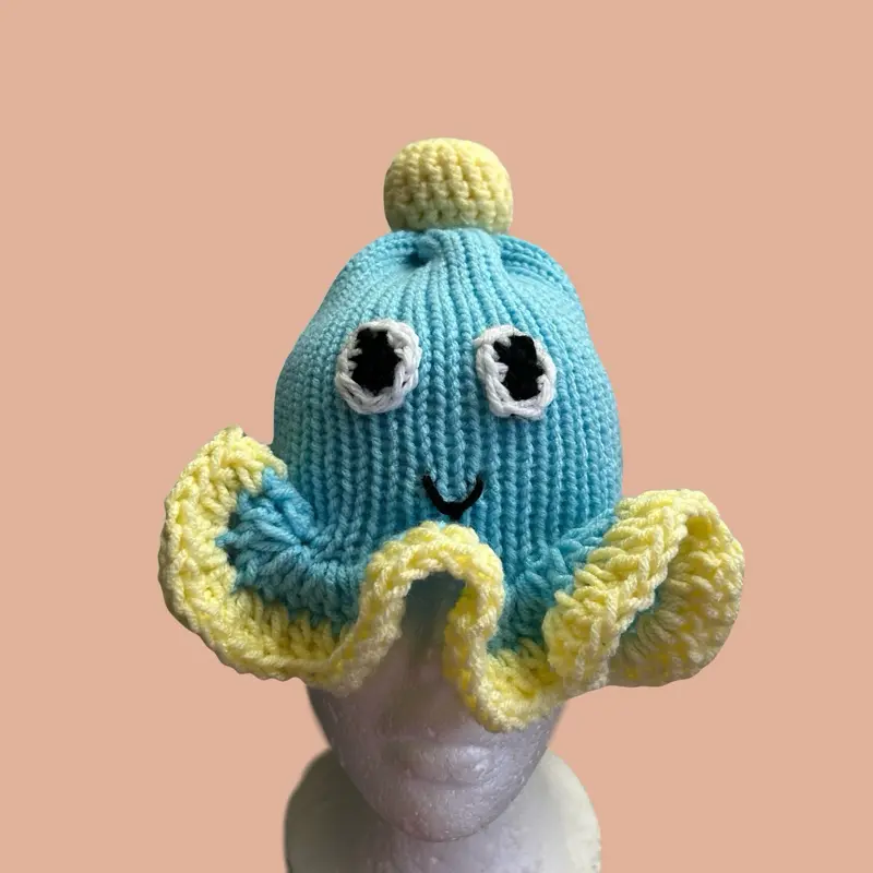 Chao Sonic the Hedgehog Crochet Ruffle Hat Kawaii Video Games Blue and Yellow Design for Fans of Classic Games