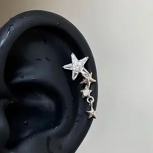 1pcs Quality Shiny Zircon Five Pointed Star Pendant Cochlear Ear Bone Nail Piercing 316L Stainless Steel Earring Silver Color Jewelry for Women Waterproof