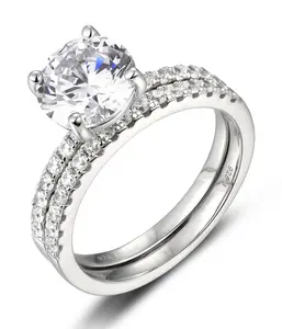2CT Round CZ Engagement Ring Wedding Band Set 925 Sterling Silver 2.5-15 S6696