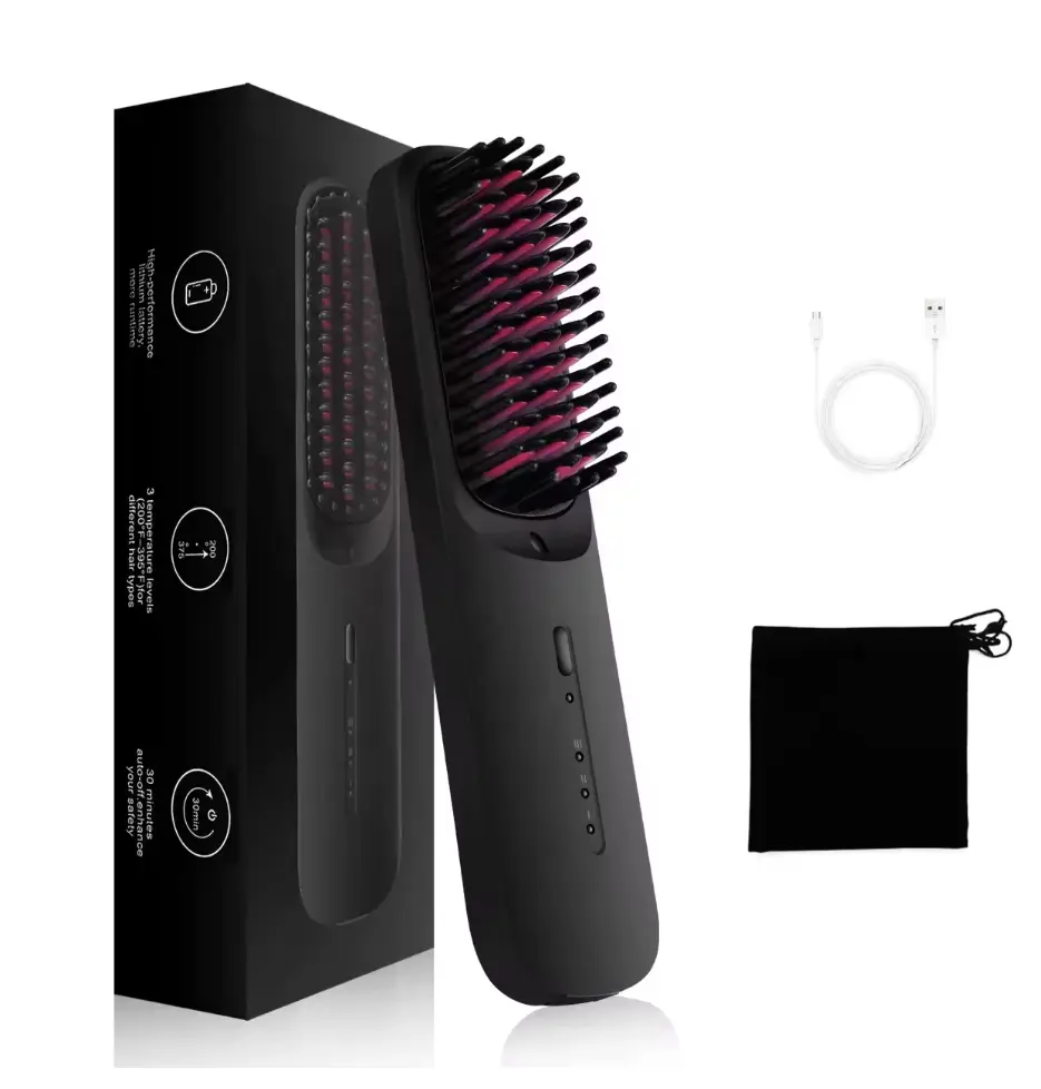 Cordless Hair Straightener Brush Portable & Rechargeable Styling Brush