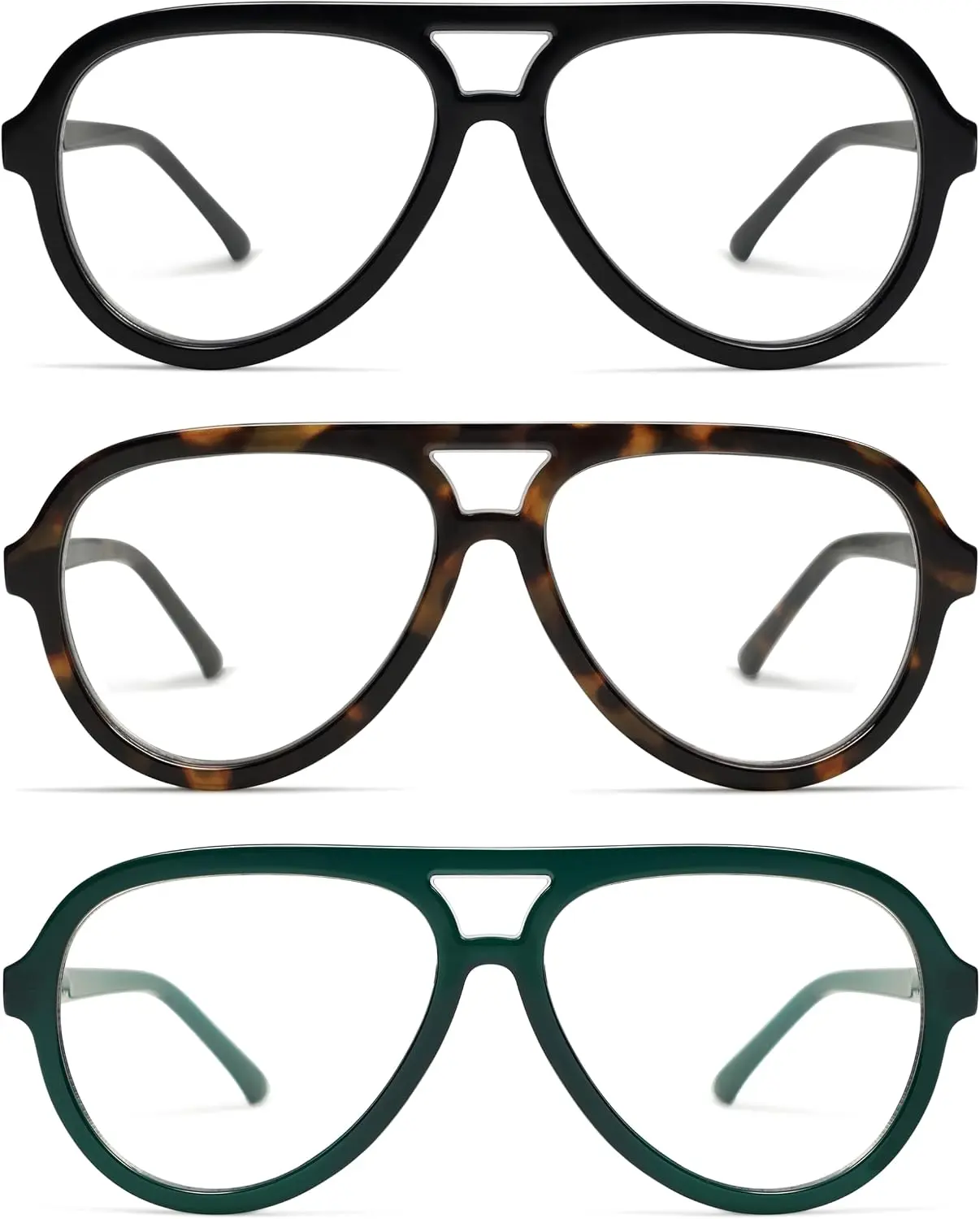 3 Pack Retro Oversized Aviator Reading Glasses for Women Men,Classic Large Reader Blue Light Computer Frame AM6111