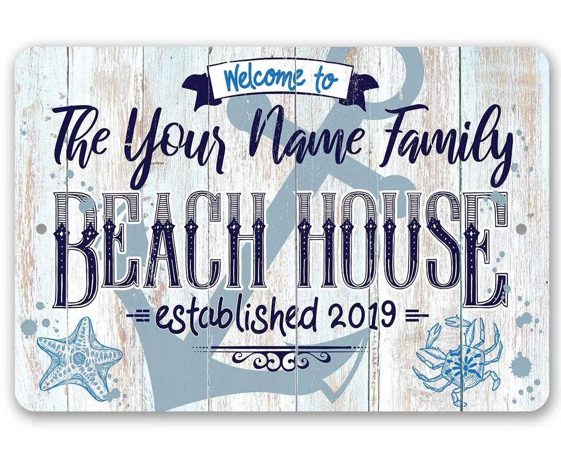 Personalized Beach House Metal Sign, Home Decor Wall Plaque, Epoxy-Coated Lightweight Gift for Home Supplies