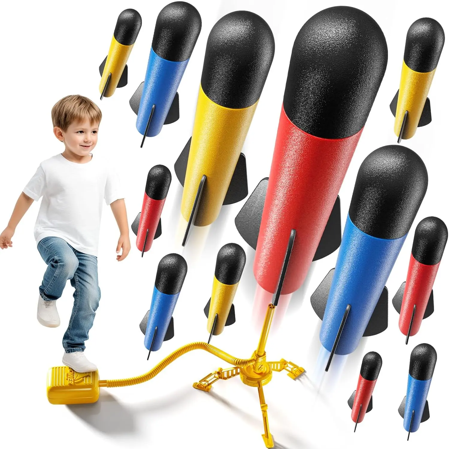 Unisex Kids' Rocket Launcher Toy - Adjustable Launch Stand, 12 Foam Rockets, 100+ft Range, Simple Action, STEM Learning, Safe & Durable High-Quality Materials Outdoor Backyard Toy for 3-12 Year Olds, Holiday & Birthday Gift