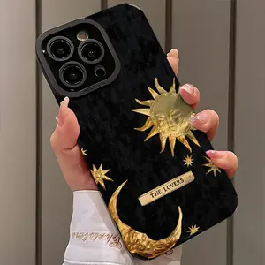 Sleeping Gold Moon Sun Design Shockproof Ultra-Thin Case for iPhone 17/16/15/14/13/12/11/plus/pro Max, Dust-Proof and Beautiful Gift