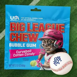 Big League Chew Curveball Cotton Candy Bubble Gum 2.12 oz Soft Chewy Sweet Snack Made in USA Bubblegum Flavored