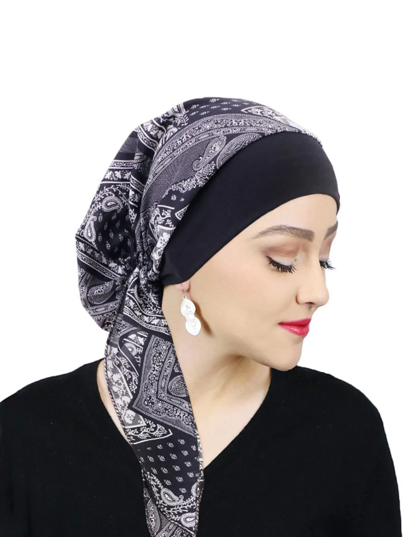 Elastic Wide-Brim Ethnic Headscarf, Floral Print Tie-Back Head Wrap Hat, Chemotherapy Cap, Fashionable European and American Style, Turban Hijab, Tignon Scarf, Fashion Hair Scarves