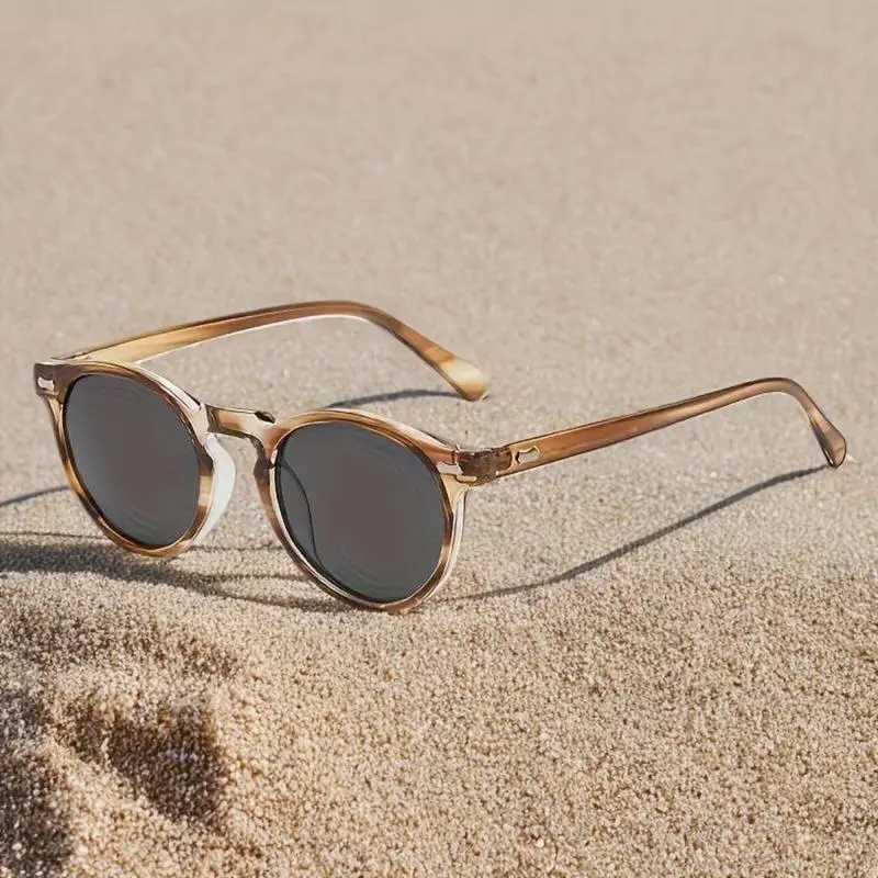 Women's Retro Round Polarized Sunglasses - Oversized Semi-Rimless PA Plastic Frame, Lightweight Durable, Blue Light Blocking Lens, Anti-UV Protection, Ideal for Beach & Travel, Circle Women's Sunglasses, Anti-Uv Women's Sunglasses