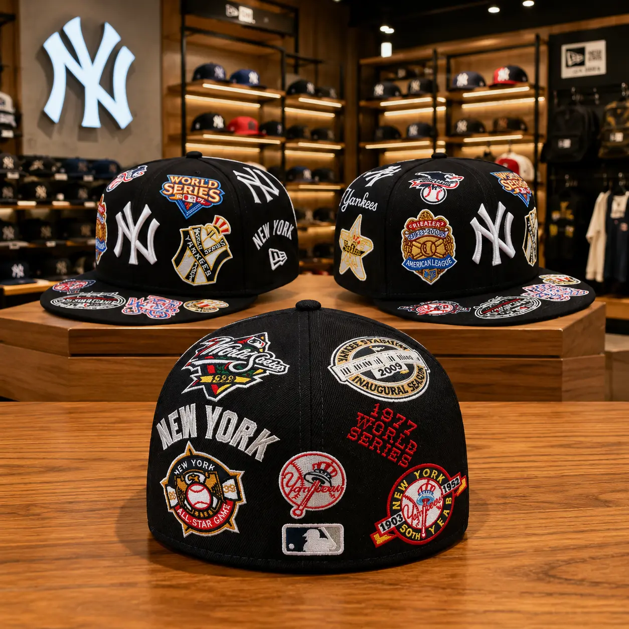 New York Yankees World Series Patch New Era 59FIFTY Fitted Baseball Hat – Premium Black Collector Cap