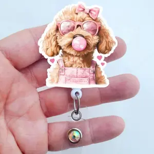 Goldendoodle Bubble Gum Dog Badge Reel, Cute Dog Lover ID Holder, Goldendoodle Mom Nurse Badge SVW