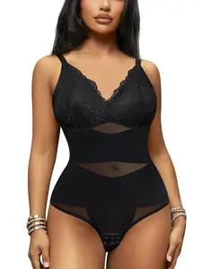 Lace Shapewear Bodysuit with Adjustable Straps, Dual Layer Abdominal Control, Comfortable Fit for All Seasons, Women's Casual Tops, Hot Lace Bodysuit