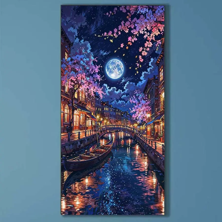 5D DIY Full Drill Round Diamond Painting - Diamond Art Painting Kit Moonlit Riverbank Mosaic, Canvas - DIY Decorative Painting, Home Wall Decor, Handicraft, Handcraft, Perfect for Halloween and Christmas, Independence Day, Birthdays, and Anniversary Gifts
