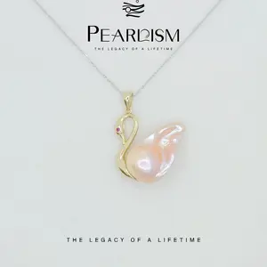 【Live】PEARLISM Dainty Baroque Pearl Swan Pendant | Free S925 Chain Gold/Silver Hypoallergenic-AFBP002