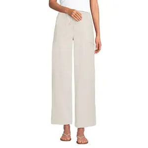 Lands' End Women's Herringbone Chino High Rise Relaxed Straight Drawstring Ankle Pants - 10 - Light Stone