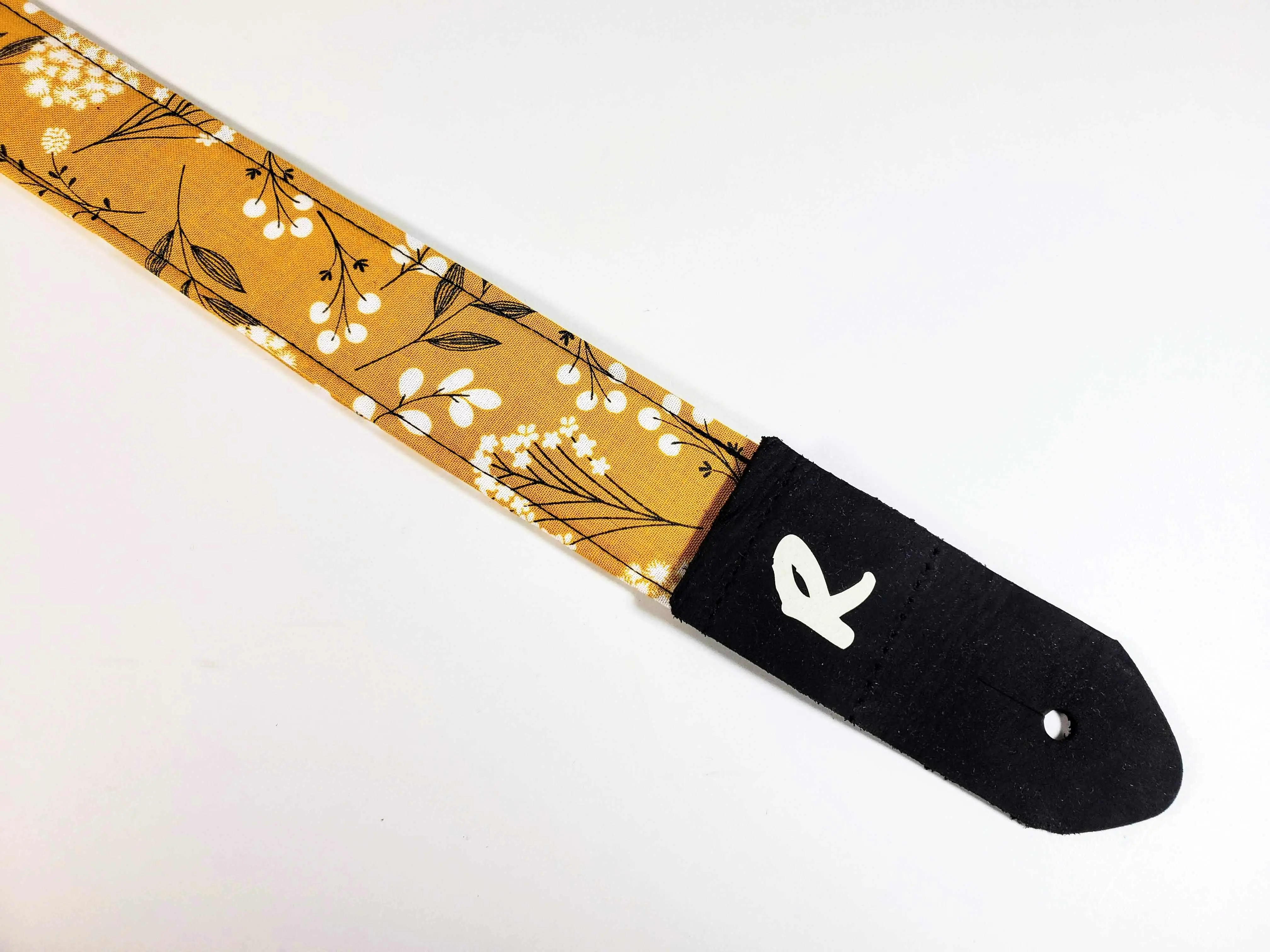 Mustard Dandelion Ukulele Strap -Yellow and White -Handmade - Double Padded-