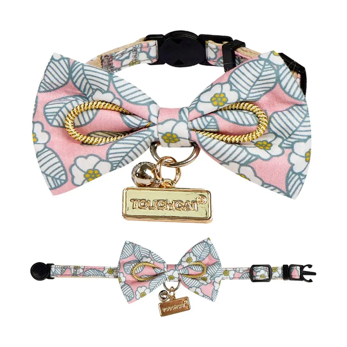 Touchcat Floral Patterned Cat Collar with Bow -Pink