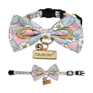 Touchcat Floral Patterned Cat Collar with Bow -Pink