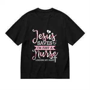 Women'S Christian Faith Nursing Scrub Top - " Saves I'm Just a Nurse" Pink Lettering & Cross Design, Non-Transparent Work Shirt for Hospital, Clinic, Church - Machine Washable Durable Christian Appare