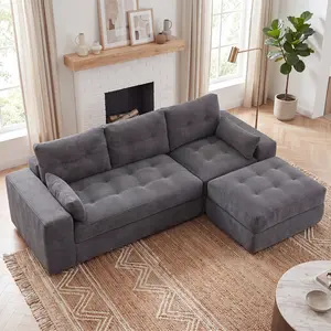 【JOYVELLEHEIM】100in L-Shaped Corduroy Cloud Modular Sectional Boneless Sofa with Ottoman, No Assembly Required, Removable Covers, Wide Armrests, Convertible for Apartment Living Room, Flash Sale Home Items Furniture couch Modern Upholstered Sofas, Corduro