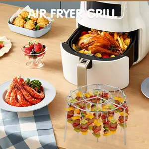 2 Counts Air Fryer Skewer Rack, Round Barbecue Grill No Need To Flip Made of High-Quality Material for High-Temperature Resistance, Easy to Clean with One-Piece Molding
