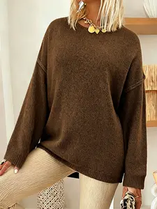 Women's Casual Loose Knit Sweater, Tie Dye Crop Top, Comfortable Daily Wear, Long Sleeve, Fall & Winter Fashion