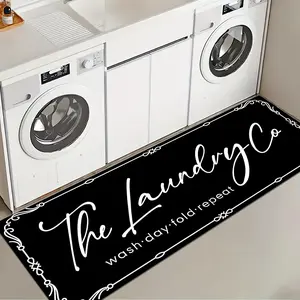 1 Pc Black Background Laundry Room Rug Soft And Comfortable Long Strip Carpet Printed Mat Anti Slip Floor Mat Home Suitable For Kitchen Living Room Bedroom Sink Laundry Room Decoration Carpet Mat Household Items