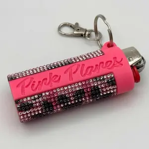 Pink Planes + Trademarked Diamond Keychain Lighter Case - Pink Plastic with Black and Pink Shine, No Lighter Included lucky