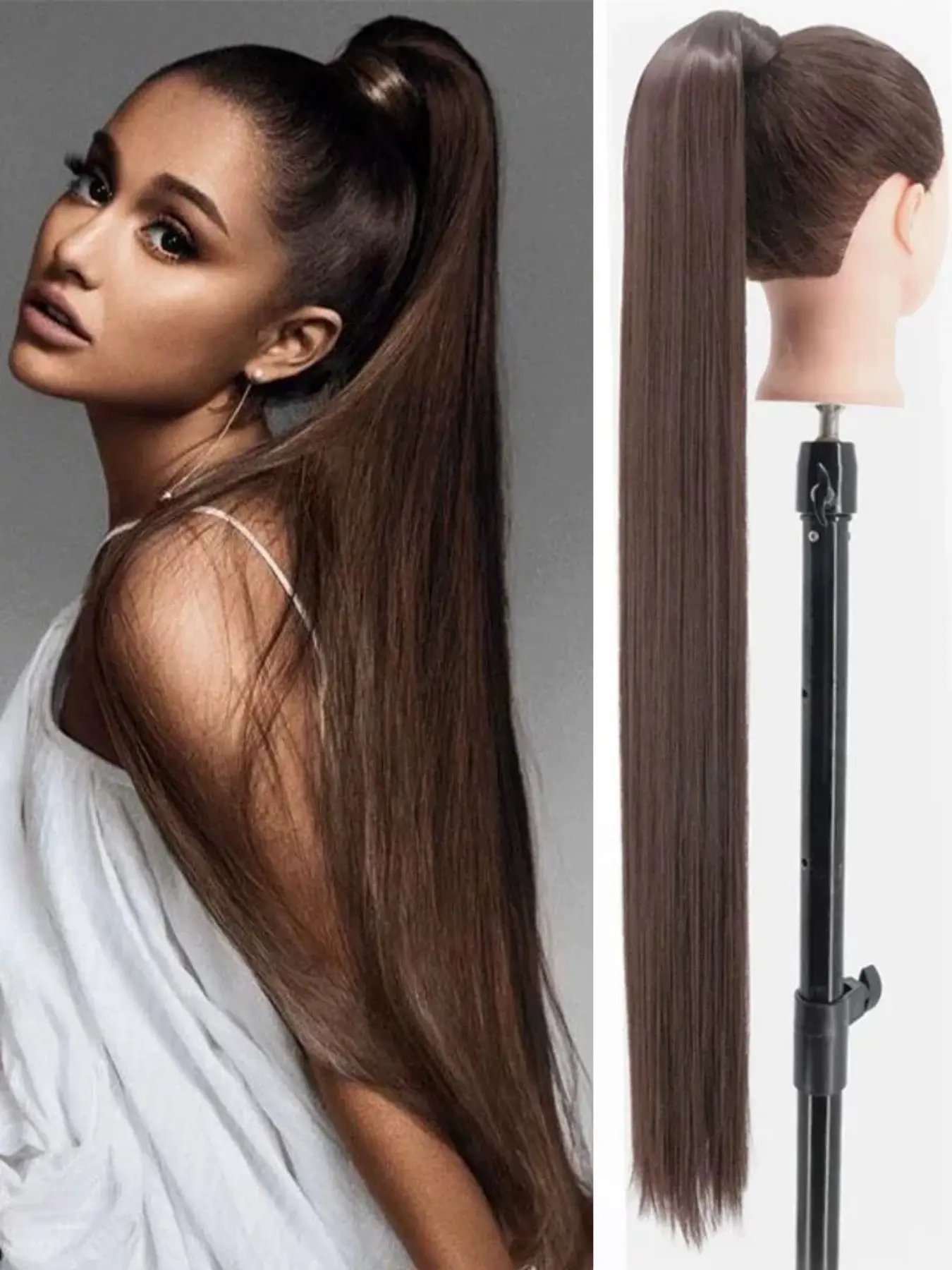85cm Long High-Temperature Fiber Straight Hair Wig Tail, Synthetic Ponytail Extension, Magic Tape Style, Hair Pieces, Synthetic Extensions