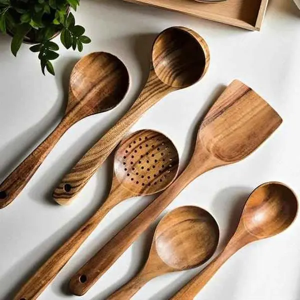 5-Piece Wooden Spatula Set, Eco-Friendly Natural Wood Kitchen Utensils with Rustic Wood Grain, Multifunctional Turner & Spoon Kit, Heat Resistant for Non-Stick Cookware, Different Shapes and Sizes, Cooking Accessories, Slotted Spoon, Durable