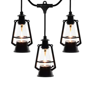 Festive Living 10 Light LED Flicker Flame Plastic Oil Lamp String Set, 20ft Black Wire – Indoor/Outdoor Vintage Flame Effect