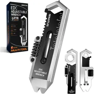 Small Wrench 9 in 1 Wrench for Screw with Mini Pry Bar Keychain Tool Caliper Measuring Ruler Breaker EDC Gadget Gear for Men Cycling Hiking