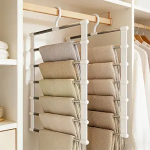 Multi Layer Stainless Steel Pants Hanger, Space Saving Wardrobe Organizer, Suitable for Pants, Jeans, Scarves, Wardrobe Storage