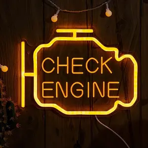 Vintage Check Engine LED Neon Sign, USB Powered Wall Decor, Adjustable Brightness, Rainbow Lights, Bedroom, Garage, Man Cave, Wall Mount, Versatile Use