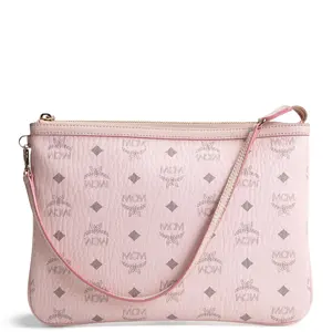 Pre-owned MCM Coated Canvas Clutches & Wristlets Visetos Pouch Baby Pink