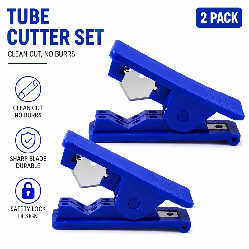 2 x PTFE Tube Cutter Compact Set, Handheld Cutting Tool with Replaceable Metal Blade for 3D Printer Users, Accurate & Convenient to Use on Nylon/PVC/PU Tubing & Hose (Up to 3/4 in OD, Blue)