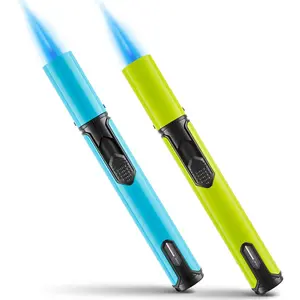 Non-hazardous lighter, Butane lighter,Spring Colors 2 Pack Butane Torch Lighter, 6-inch Jet Flame Butane Lighters Refillable Pen Lighter for Grill BBQ Camping (Gas Not Included) Aqua Blue & Lime Green