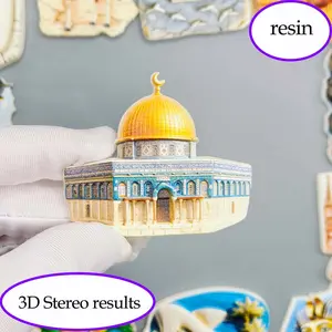 1PC Jerusalem Dome Mosque 3D Resin Fridge Magnet, Creative Muslim Home Decor Souvenir, Ramadan Eid Al-Adha Islamic New Year Gift, Refrigerator Decorating Magnet