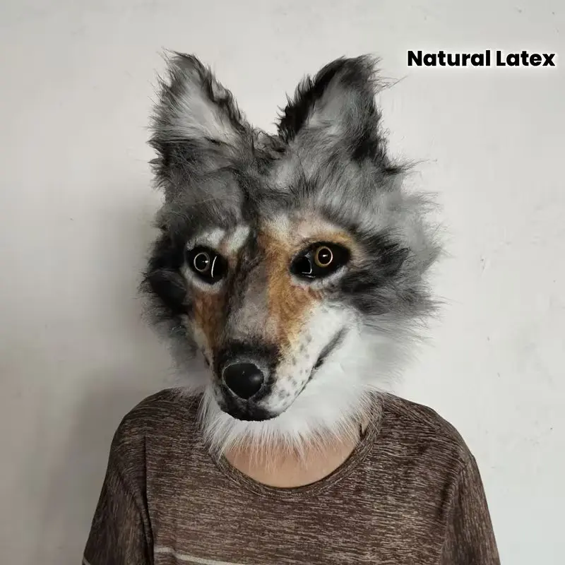 High-Quality Wolf Head Animal Mask, Hyper Realistic Mask, Masquerade Masks, Hair Wolf Head Set, Doll Head Costume, Realistic Design, Perfect for Parties & Events, Party Face Masks