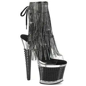 7 Inch Heel SPECTATOR-1017RSF Clear Black Platform High Heels